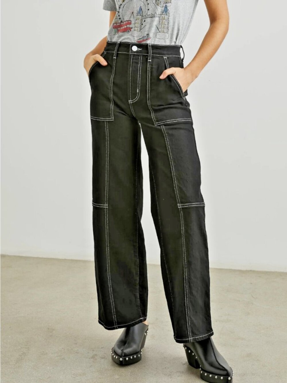Rails Denim The Getty Crop Utility Jean Size 27 Black Wash High Rise Wide Leg